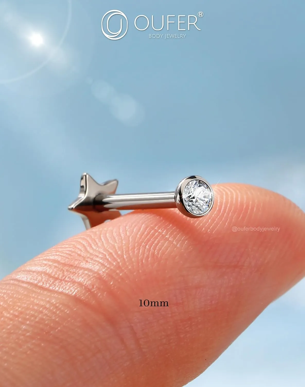OUFER 2Pcs 16G G23 Titanium Threadless Stud Earrings Flat Back Star Heart Shape Tiny CZ Small Helix Cartilage Tragus Conch Lobe Labret Medusa Piercing Jewelry for Women Men