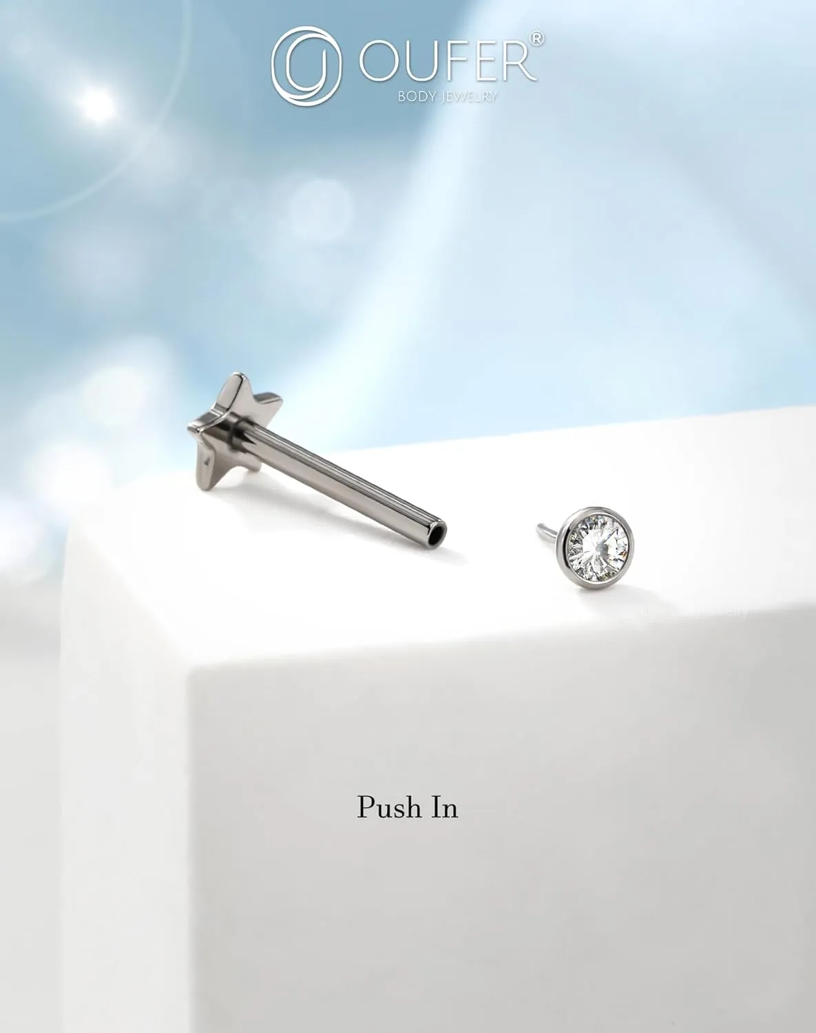 OUFER 2Pcs 16G G23 Titanium Threadless Stud Earrings Flat Back Star Heart Shape Tiny CZ Small Helix Cartilage Tragus Conch Lobe Labret Medusa Piercing Jewelry for Women Men