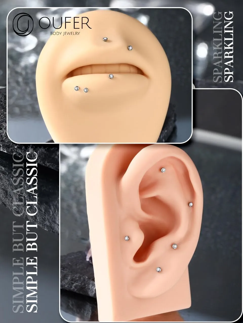 OUFER 2Pcs 20G/18G/16G G23 Titanium Threadless Nose Stud Earrings Flat Back Tiny CZ Small Nose Helix Cartilage Tragus Conch Labret Medusa Monroe Piercing Jewelry for Women Men
