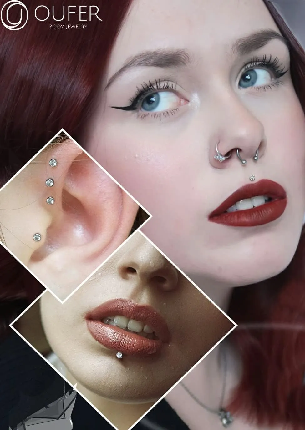OUFER 2Pcs 20G/18G/16G G23 Titanium Threadless Nose Stud Earrings Flat Back Tiny CZ Small Nose Helix Cartilage Tragus Conch Labret Medusa Monroe Piercing Jewelry for Women Men