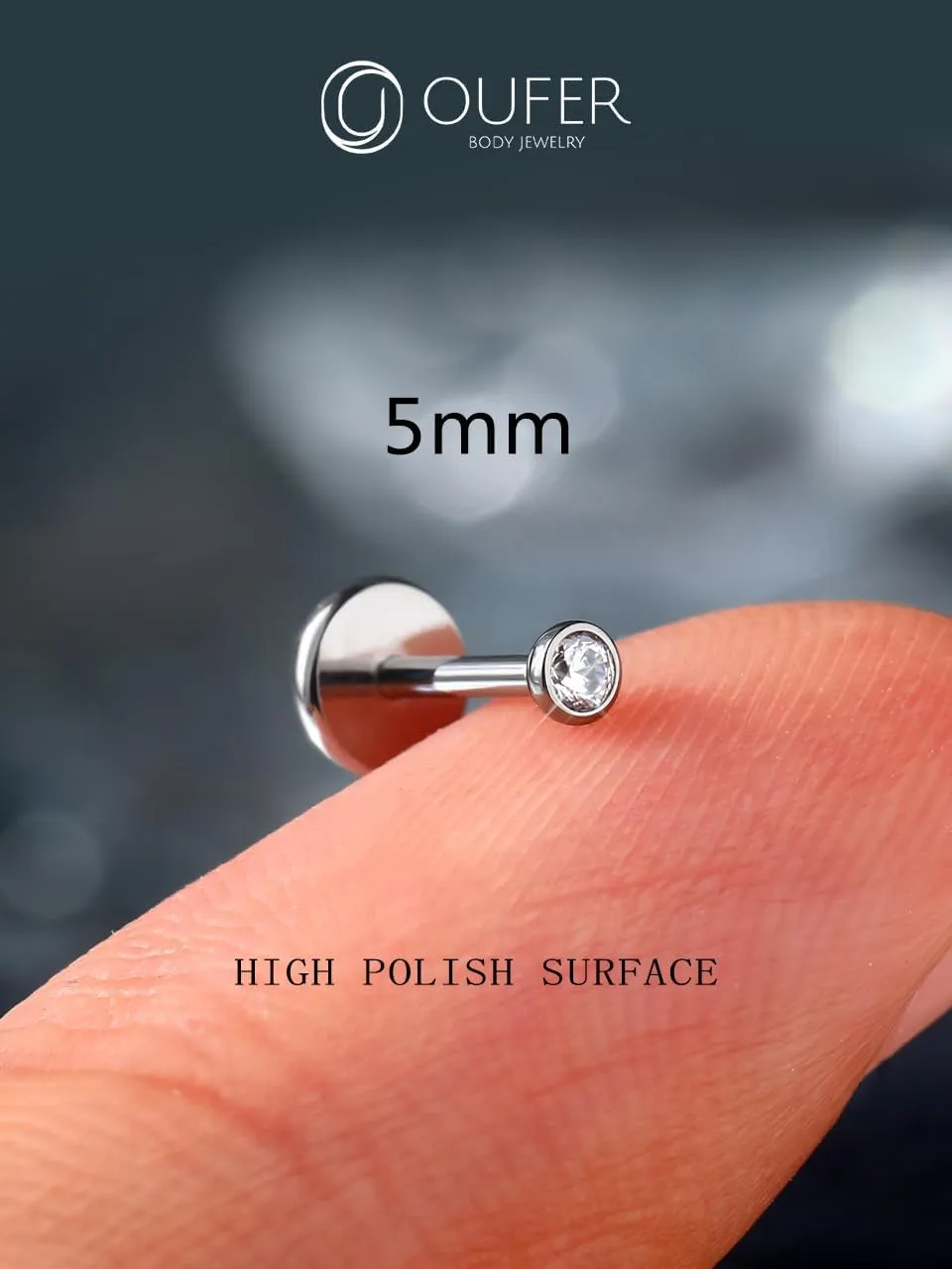 OUFER 2Pcs 20G/18G/16G G23 Titanium Threadless Nose Stud Earrings Flat Back Tiny CZ Small Nose Helix Cartilage Tragus Conch Labret Medusa Monroe Piercing Jewelry for Women Men