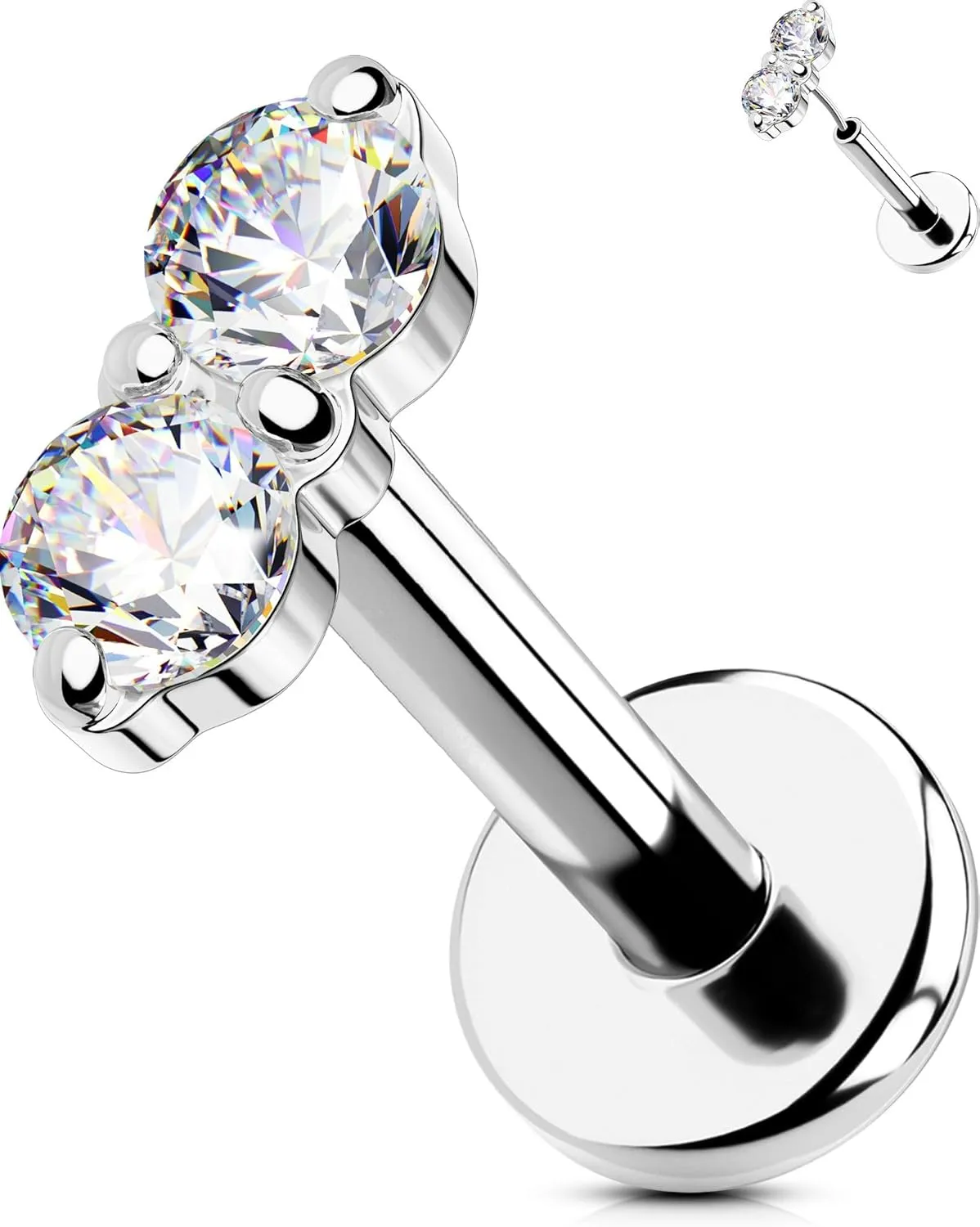 OUFER Cartilage Piercing Jewelry, 316L Stainless Steel 16G Helix Earrings Flat Back, Gold Push in Threadless Lip Rings Studs, CZ Cartilage Helix Tragus Earrings for Women Men