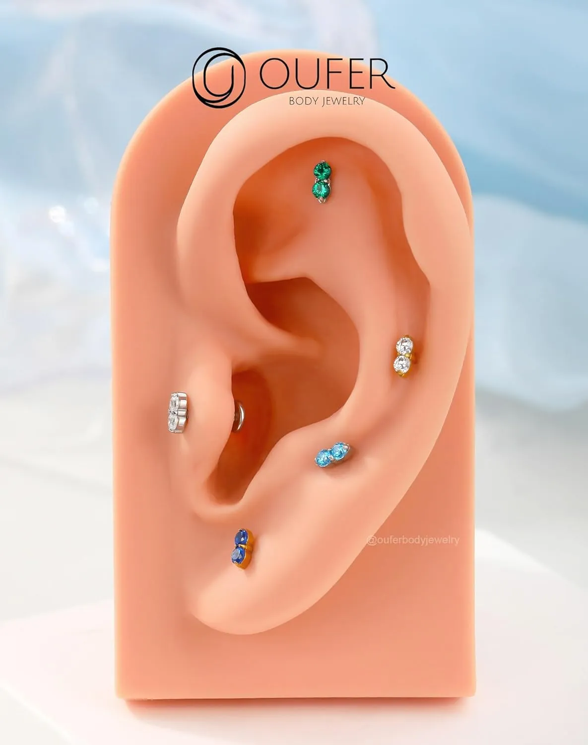 OUFER Cartilage Piercing Jewelry, 316L Stainless Steel 16G Helix Earrings Flat Back, Gold Push in Threadless Lip Rings Studs, CZ Cartilage Helix Tragus Earrings for Women Men