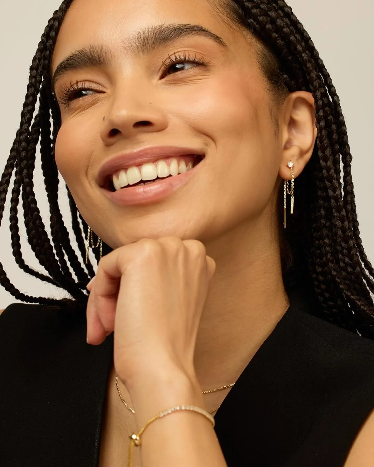 PAVOI 18K Gold Plated Sterling Silver Posts Drop Dangle Chain Earrings for Women | Dangling Chain Studs | Cubic Zirconia Ball Threader Earscapes Earrings