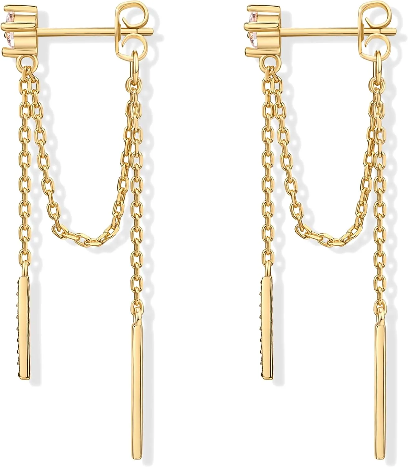 PAVOI 18K Gold Plated Sterling Silver Posts Drop Dangle Chain Earrings for Women | Dangling Chain Studs | Cubic Zirconia Ball Threader Earscapes Earrings