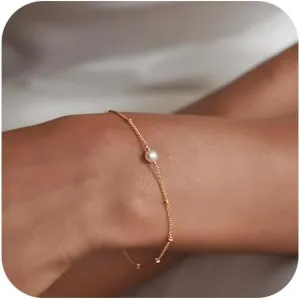 Pearl Bracelets for Women, Dainty Gold Bracelet Stack Pearl Bracelet Set Cute Gold Bracelets for Women Trendy Bridesmaid Gifts for Her