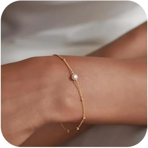 Pearl Bracelets for Women, Dainty Gold Bracelet Stack Pearl Bracelet Set Cute Gold Bracelets for Women Trendy Bridesmaid Gifts for Her