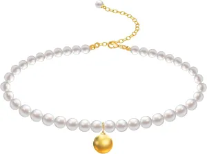 Pearl Bracelets for WomenSmall Golden Bean Pendant 18K Gold Plated Imitation Pearl Bracelet, Adjustable