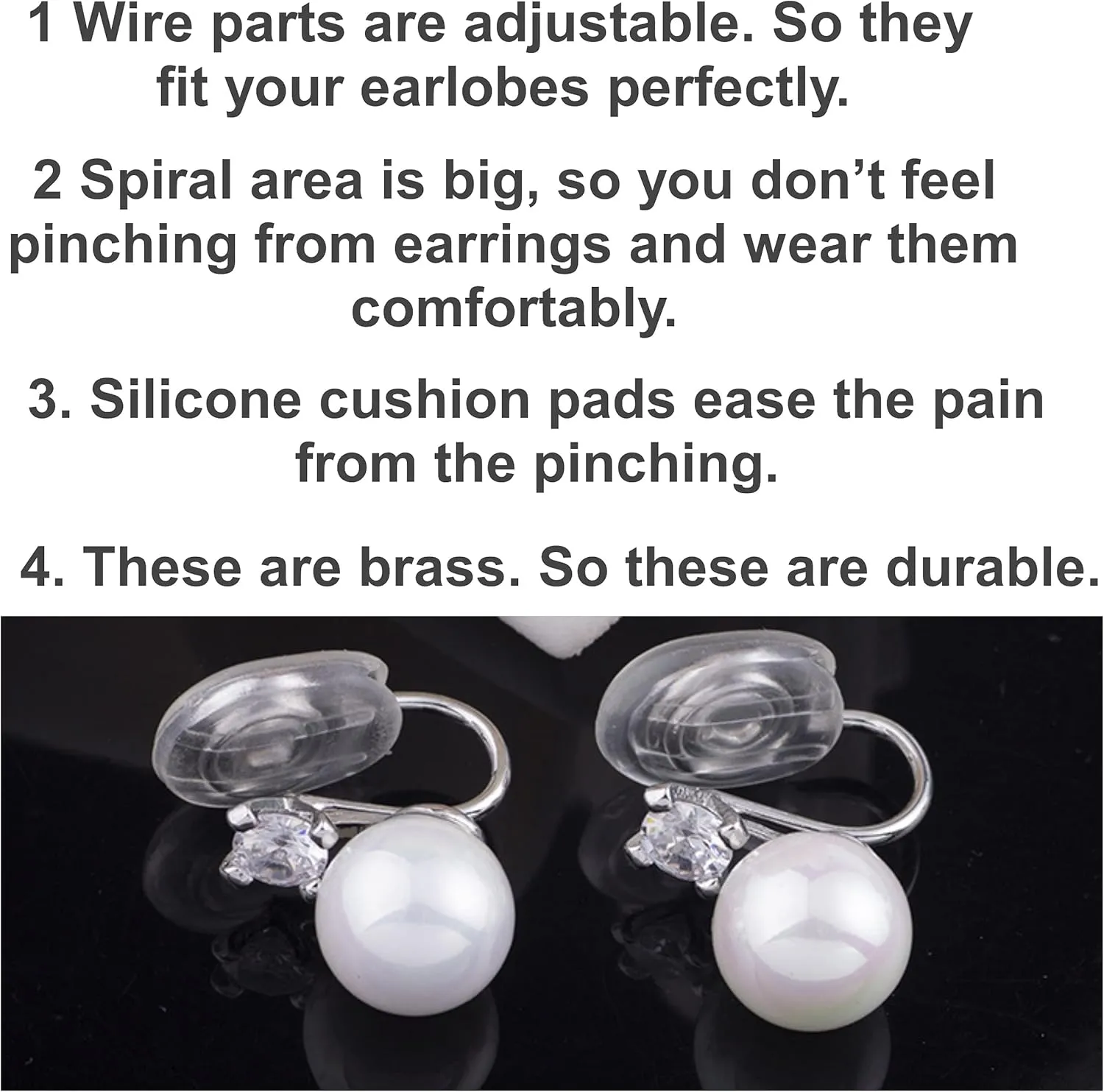 Pearl Clip On Earrings for Women Not Pierced Gold Silver Fresahwater Pearl Cubic Zirconia Crystal CZ Comfortable Coil Dangle Clip On Earrings Bridal Wedding Miyabi Grace