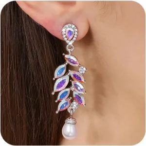 Pearl Drop Dangle Wedding Bridal Earrings with Cubic Zirconia Crystals Rhinestone Statement Earring, Bridal Jewelry for Wedding, Mother of the Bride