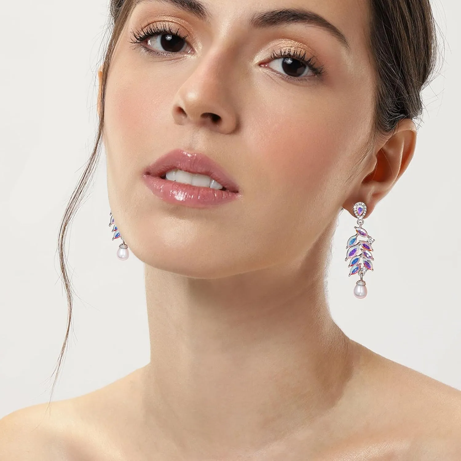Pearl Drop Dangle Wedding Bridal Earrings with Cubic Zirconia Crystals Rhinestone Statement Earring, Bridal Jewelry for Wedding, Mother of the Bride