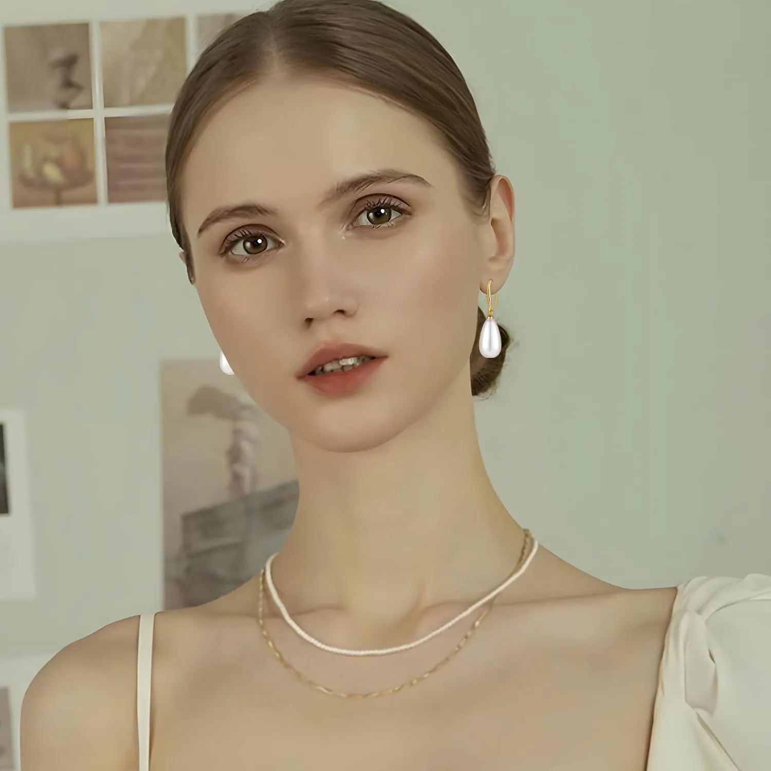 Pearl Earrings for Women Minimalist Pearl Drop Earrings Elegant Gold Leverback Pearl Dangle Earrings Wedding jewelry Bridesmaid Gifts