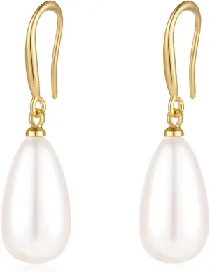 Pearl Earrings for Women Minimalist Pearl Drop Earrings Elegant Gold Leverback Pearl Dangle Earrings Wedding jewelry Bridesmaid Gifts
