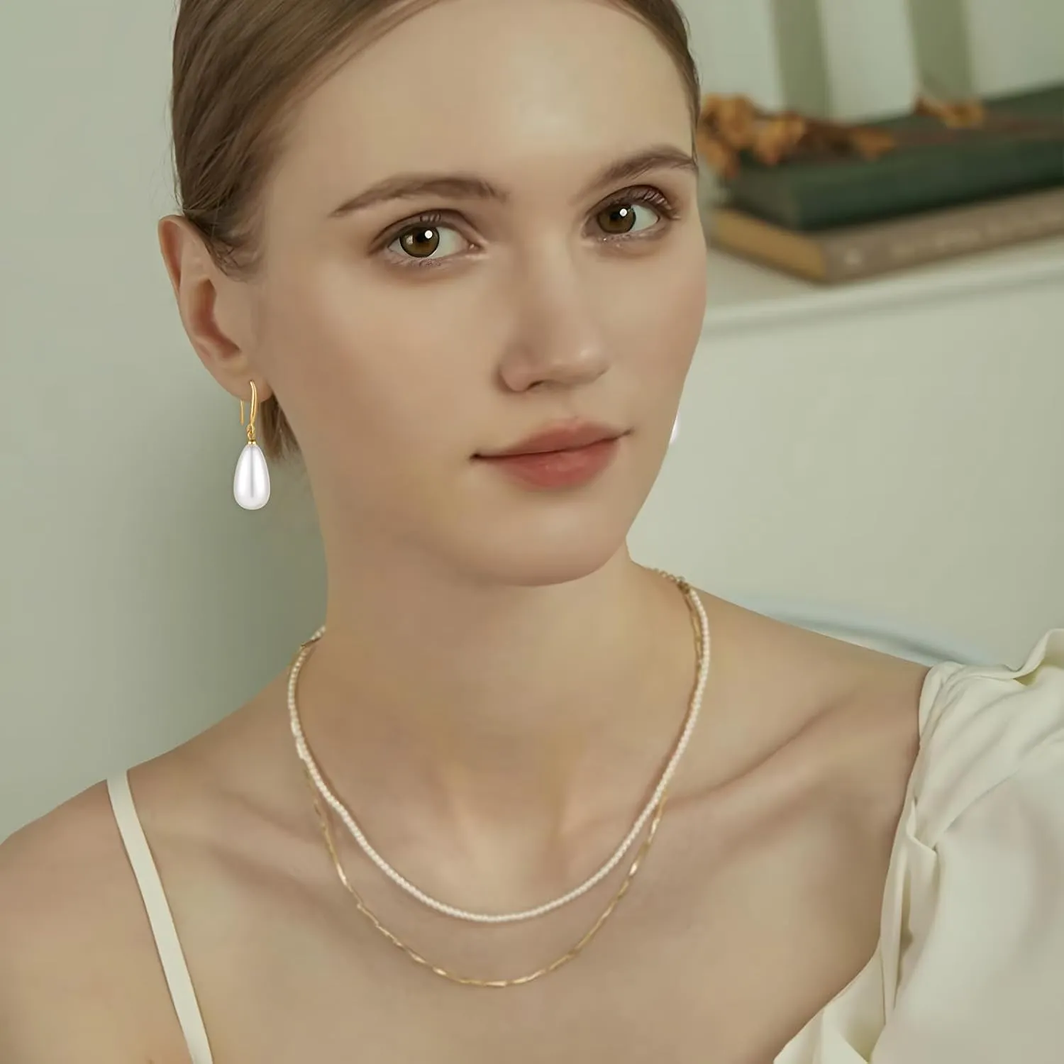 Pearl Earrings for Women Minimalist Pearl Drop Earrings Elegant Gold Leverback Pearl Dangle Earrings Wedding jewelry Bridesmaid Gifts