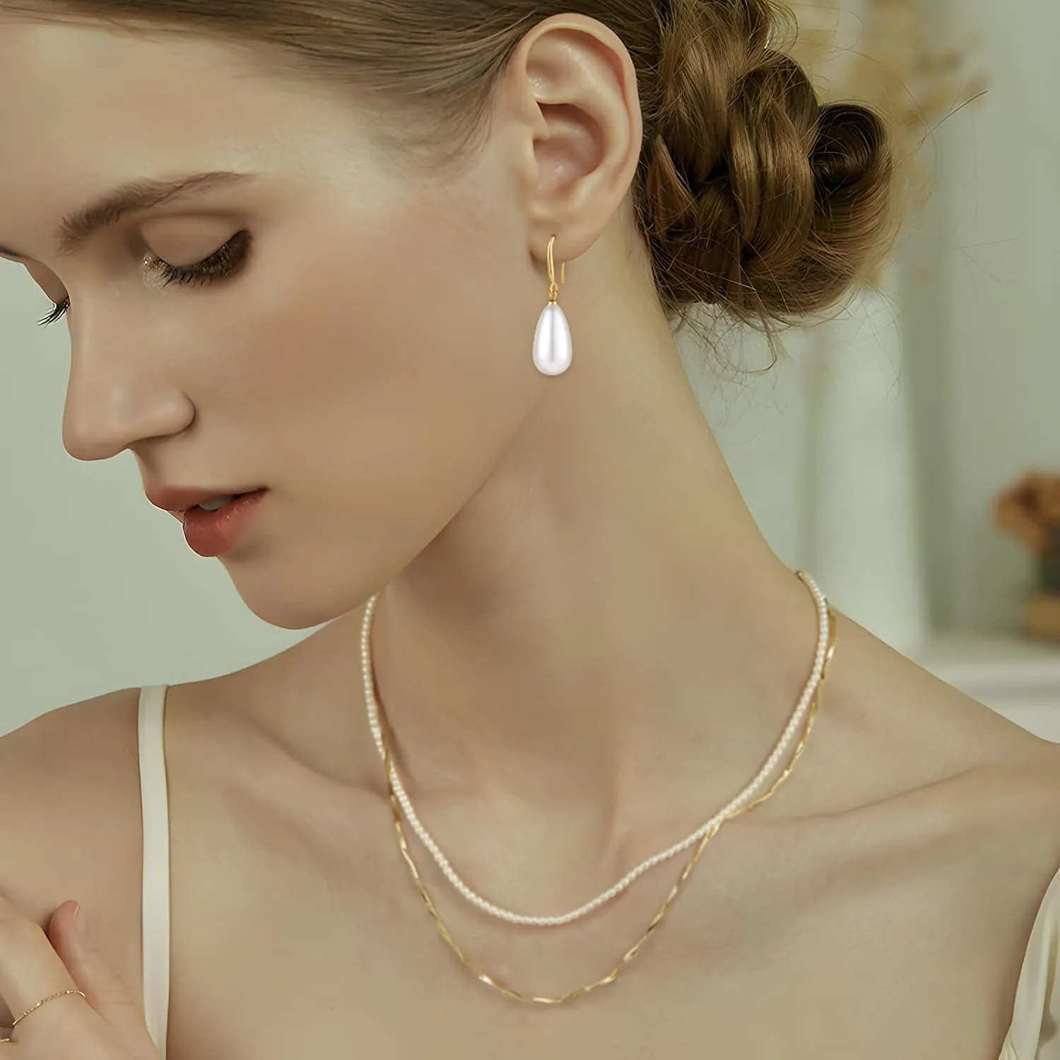 Pearl Earrings for Women Minimalist Pearl Drop Earrings Elegant Gold Leverback Pearl Dangle Earrings Wedding jewelry Bridesmaid Gifts