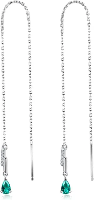 Peiyo Platinum or gold-plated sterling silver Earrings for Women Synthetic gemstone earrings Tassel earrings Geometric ear threads