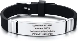 Personalized Alzheimers Dementia Identification Bracelet for Men Women,Customized Safety ID Bracelets Adjust Silicone Waterproof Wristband Engraved Bracelets for Athletes & Travelers