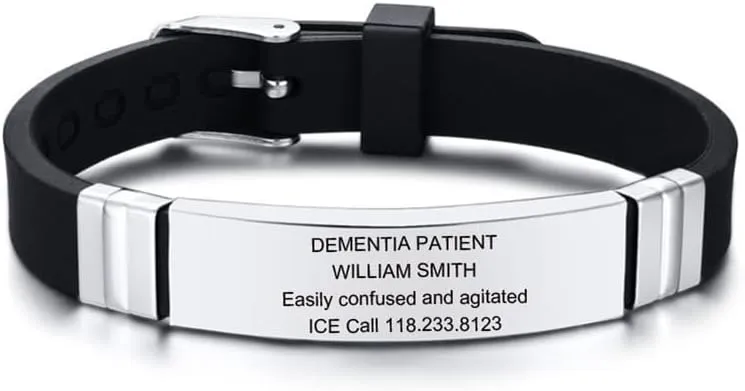 Personalized Alzheimers Dementia Identification Bracelet for Men Women,Customized Safety ID Bracelets Adjust Silicone Waterproof Wristband Engraved Bracelets for Athletes & Travelers