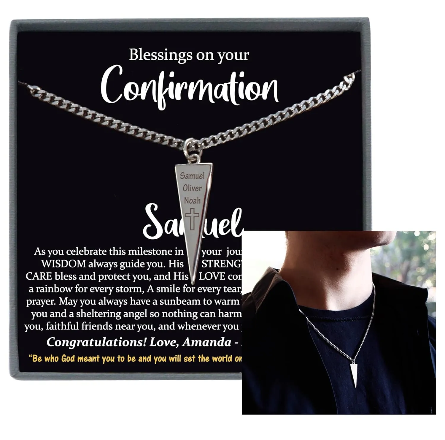 Personalized Confirmation Gifts for Teenage Boys, Men's Necklace with Meaningful Message