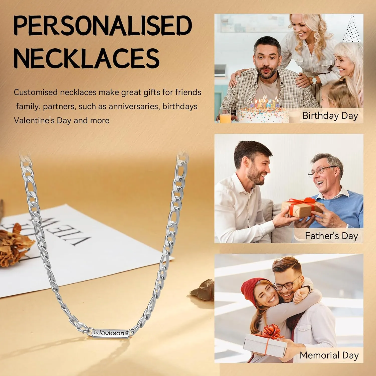 Personalized Name Necklace for Dad Fathers Day Gifts Custom Engraved Chain for Men Necklaces with 1-5 Name Beads  Gift from Son, Daughter, Husband Boyfriend Birthday Present