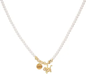 Personalized Pearl Cat Pattern Name Necklace, 14K Gold Custom Pearl Name Necklace Jewelry Gifts for Birthday Anniversary, Personalized Necklaces for Animal Lover or Custom Gift for Cat Parent