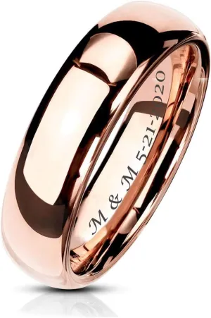 Personalized Polished Rose Gold Tungsten Ring Custom Engraved Free In Any Language - Rose Gold Wedding Band - Engagement Ring - Ships From USA
