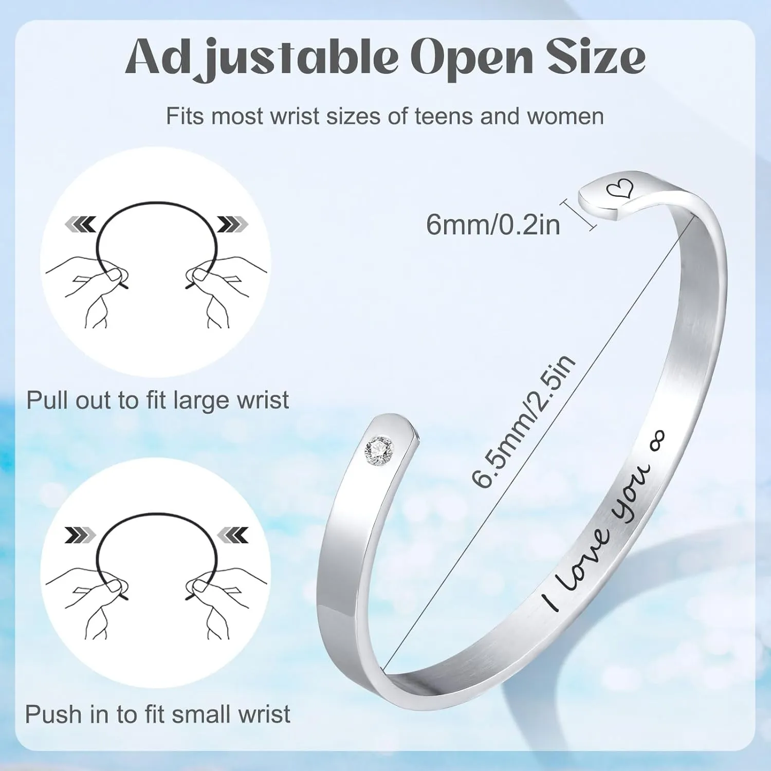 Personalized Silver Bracelets for Women - Free Engraving Inspirational Friendship Cuff,Trendy Stainless Steel Name ID Engraved Open Bangle Jewelry,Meaningful Gifts for Her Christmas Stocking Stuffers