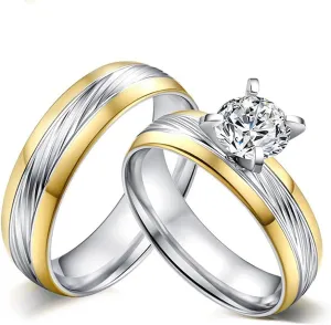 Personalized Wedding Rings Set for Him and Her Custom Engagement Rings for Couples Matching Rings Gold Titanium Wedding Band Cubic Zirconia