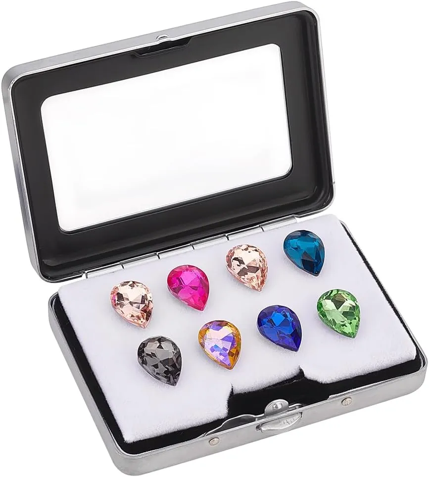 PH PandaHall Loose Diamond or Gemstone Display Box, Platinum Jewelry Box Container with Clasp Lids and Sponge Show Case Storage Box Holder for Gems Coins Jewelry Displaying, 2.38x3.15x0.67 Inch