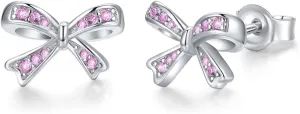Pink Bow Girls Gifts Bow Stud Earrings for Girls Birthstone Earrings Valentines Christmas Birthday Gifts Jewelry for Women Daughter Granddaughter Teens Little Kids Girl Toddler October