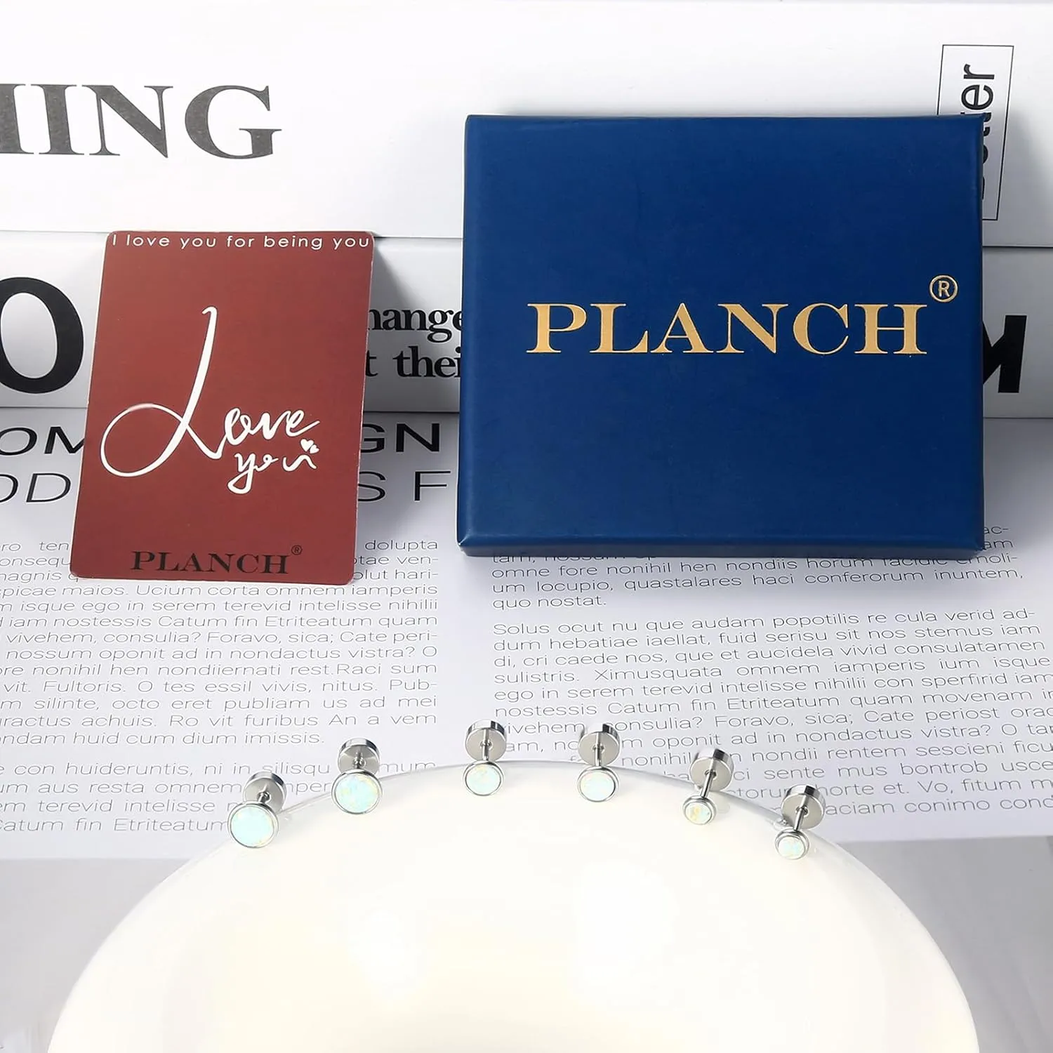 Planch Opal Stud Earring for Women Hypoallergenic Small Stud Earrings for Sensitive Ears Plated Stud