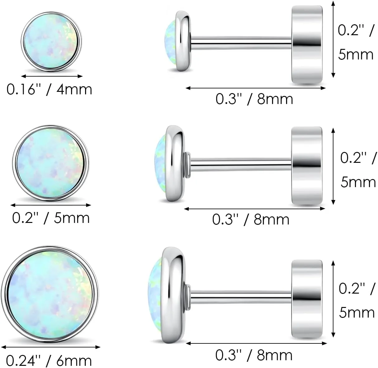 Planch Opal Stud Earring for Women Hypoallergenic Small Stud Earrings for Sensitive Ears Plated Stud
