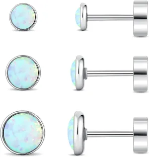 Planch Opal Stud Earring for Women Hypoallergenic Small Stud Earrings for Sensitive Ears Plated Stud