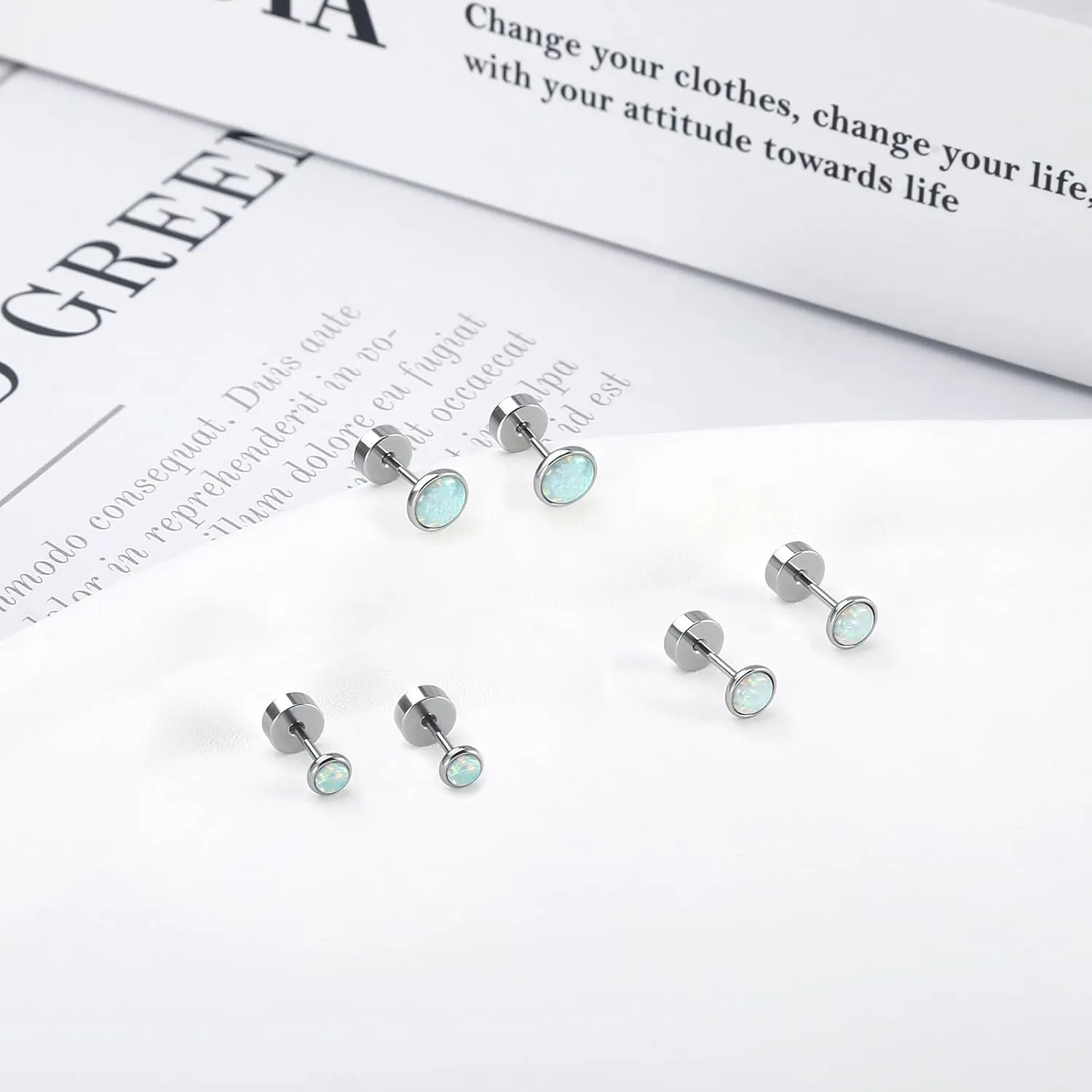 Planch Opal Stud Earring for Women Hypoallergenic Small Stud Earrings for Sensitive Ears Plated Stud