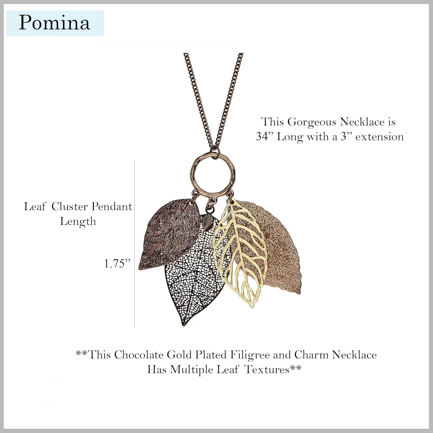 POMINA Gold Silver Two Tone Filigree Fall Leaf Pendant Long Necklace Chic Sweater Chain Statement Necklace for Women