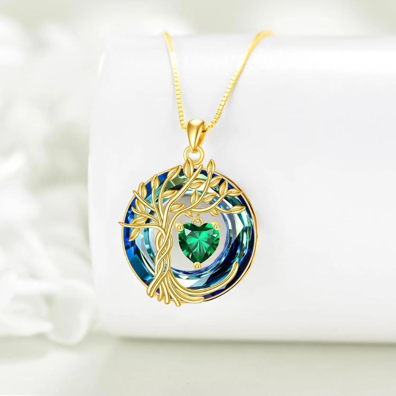 POPLYKE Tree of Life Necklace 925 Sterling Silver Birthstone Pendant Necklaces with Crystal Anniversary Birthday Wedding Jewelry for Mom Her Wife Sister
