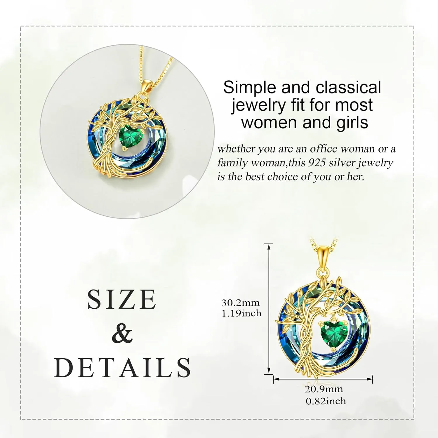 POPLYKE Tree of Life Necklace 925 Sterling Silver Birthstone Pendant Necklaces with Crystal Anniversary Birthday Wedding Jewelry for Mom Her Wife Sister