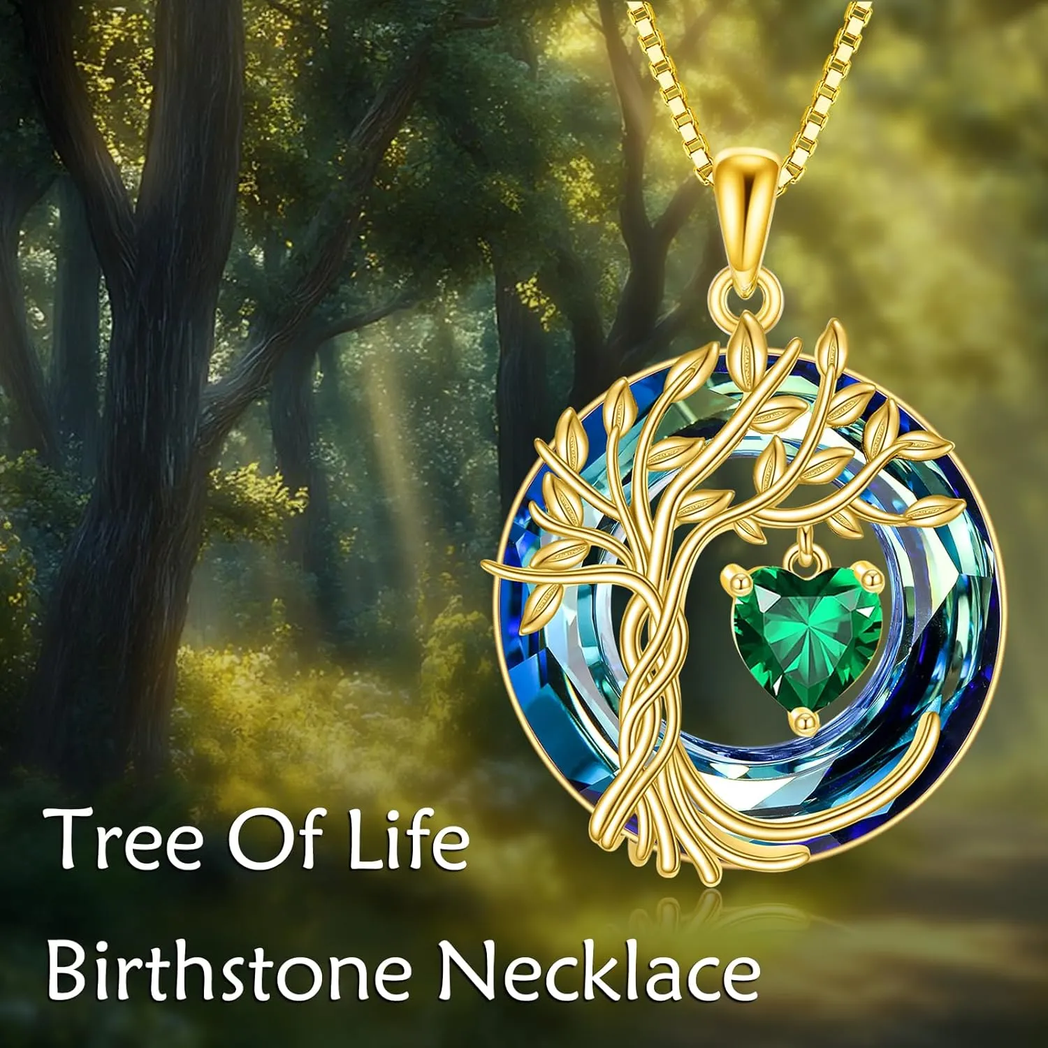 POPLYKE Tree of Life Necklace 925 Sterling Silver Birthstone Pendant Necklaces with Crystal Anniversary Birthday Wedding Jewelry for Mom Her Wife Sister