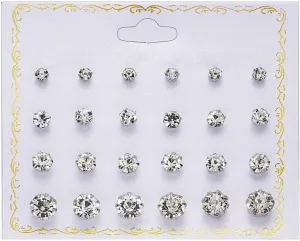 POWER BALANCE 12 Pairs S925 Silver Flat Stud Earrings set, Hypoallergenic clear Cubic Stud Earrings, Safe for Sensitive Ears, Trendy Unisex Jewelry GiftWomen Men