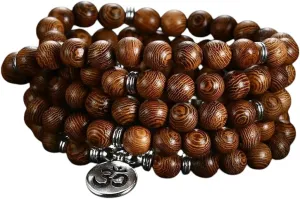 Prayer Beads Bracelet 108 Tibetan Buddhist Rosary Charm Mala Meditation Flower of Life Lucky Wenge Wooden Bracelet for Women Men
