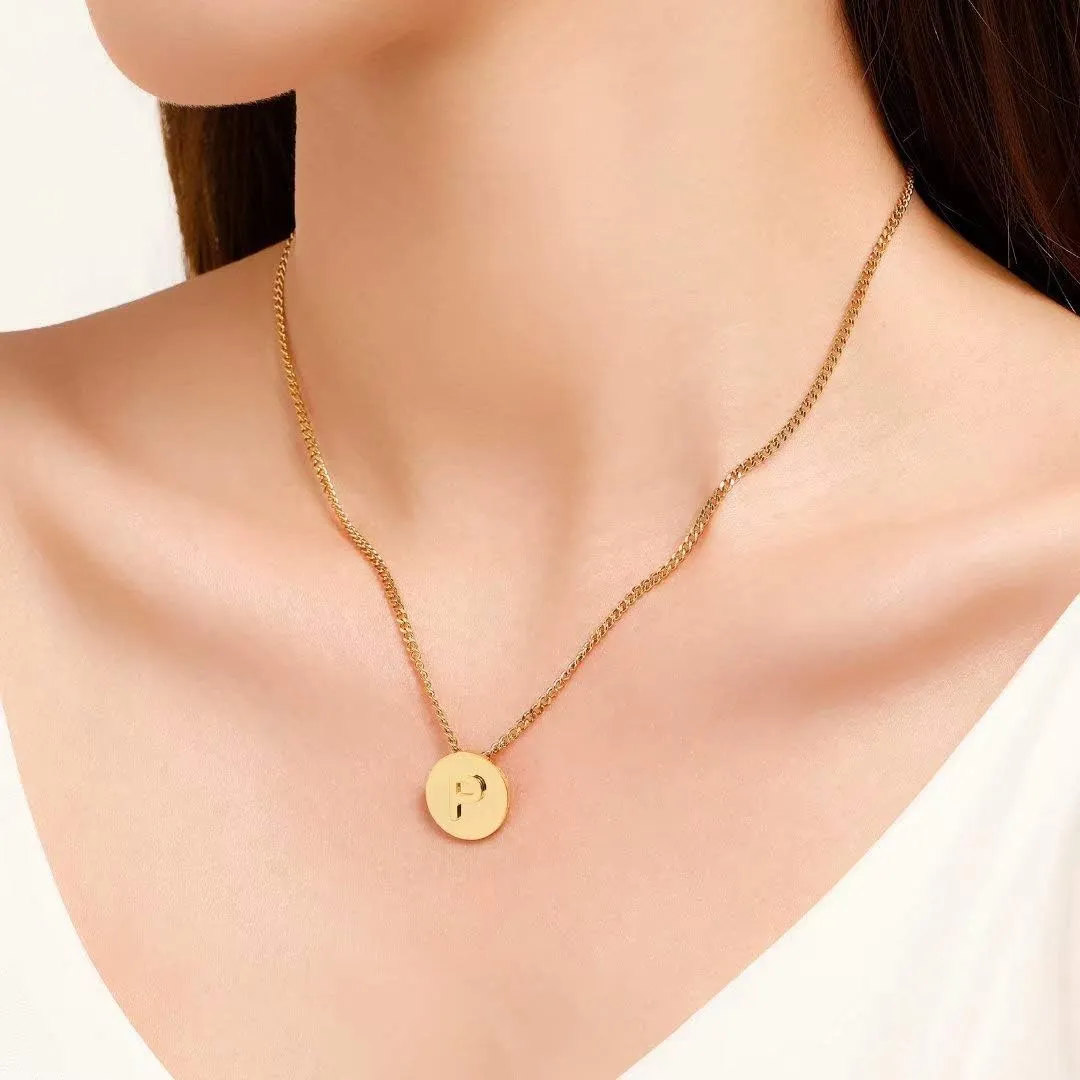 Presentski Initial Necklaces for Women,Gold Letter Necklace Round Disc Engraved Hammered Name Necklace Adjustable Personalized Alphabet Capital Letter Pendant Necklace