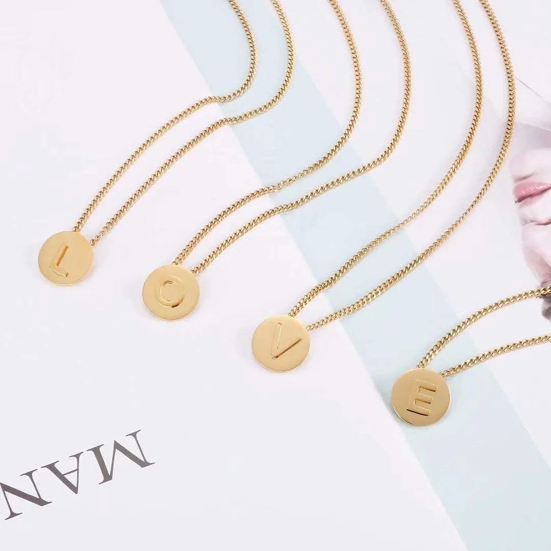 Presentski Initial Necklaces for Women,Gold Letter Necklace Round Disc Engraved Hammered Name Necklace Adjustable Personalized Alphabet Capital Letter Pendant Necklace