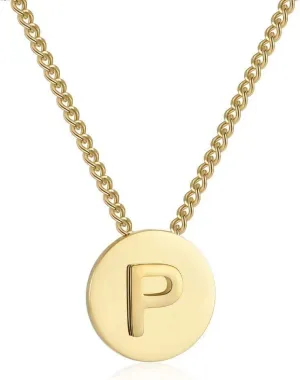 Presentski Initial Necklaces for Women,Gold Letter Necklace Round Disc Engraved Hammered Name Necklace Adjustable Personalized Alphabet Capital Letter Pendant Necklace