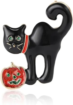 Pumpkin Black Cat Brooch Pin for Women Girls Fashion Enamel Halloween Animal Brooches Lapel Pins Cute Hat Bag Suit Dresses Accessories Jewelry for Holiday Festival Party