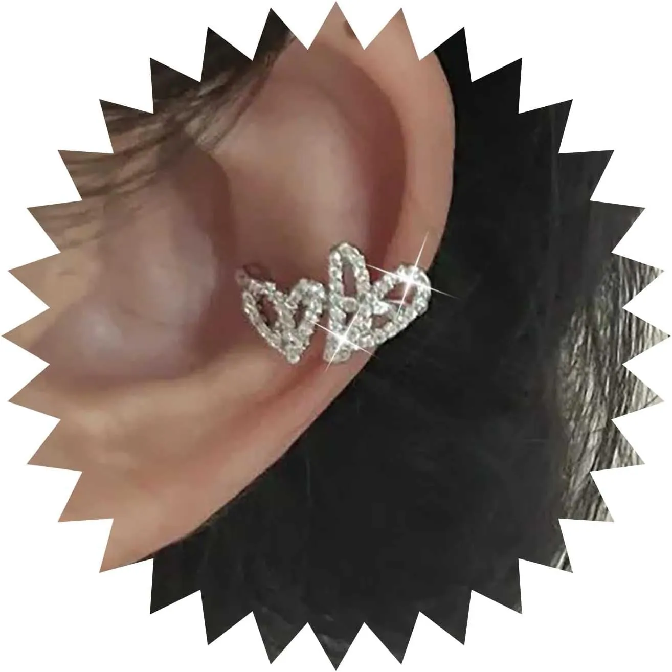 Punk Cz Heart Ear Cuff Earrings Rhinestone Heart Earrings Silver Cartilage Cuff Earrings Crystal Heart Cuff Wrap Earrings Love Heart Crawler Cuff Earrings Jewelry for Women