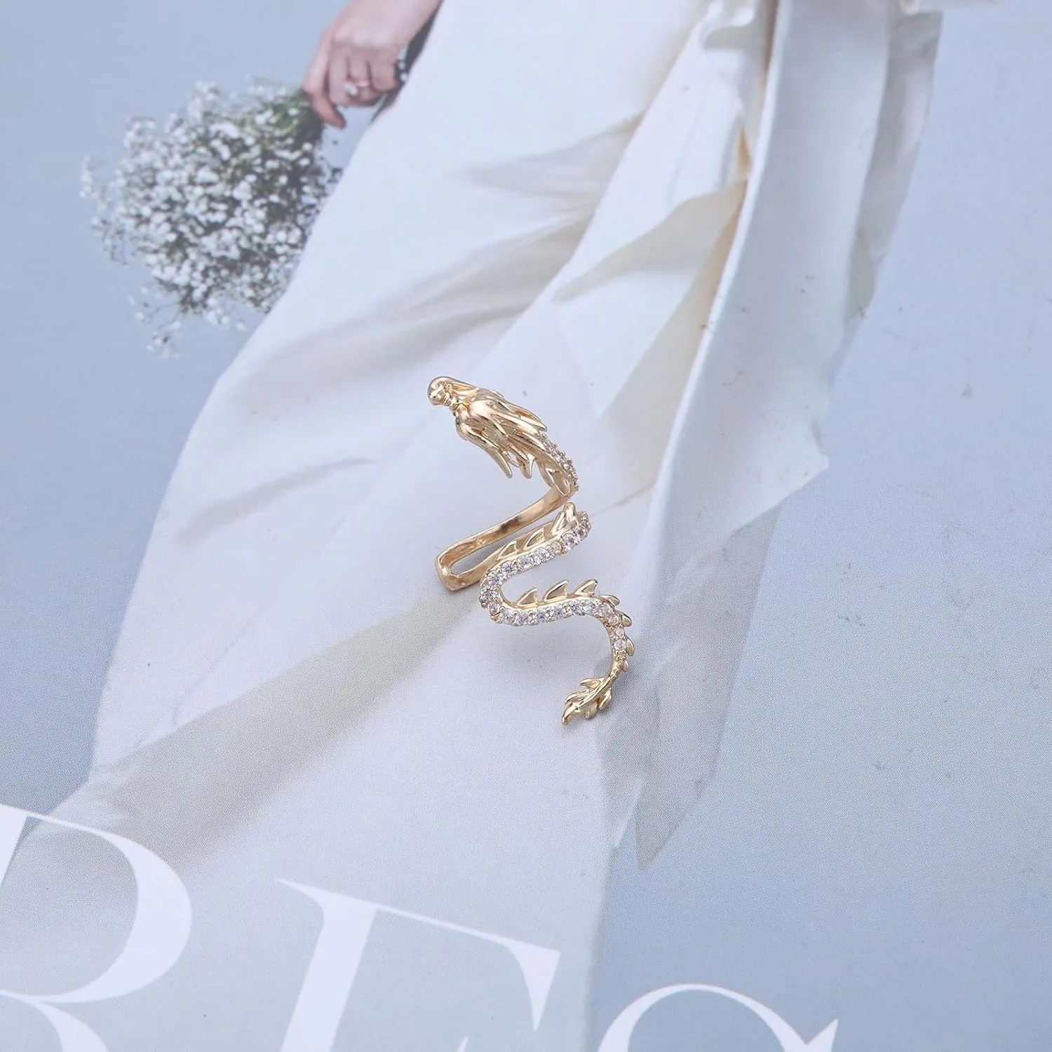Punk Dragon Ear Cuff Earrings Crystal Dragon Earring Gold Dragon Cuff Wrap Earrings Cz Dragon Cartilage Cuff Earrings Dragon Crawler Cuff Earrings Jewelry For Women(Gold Left)