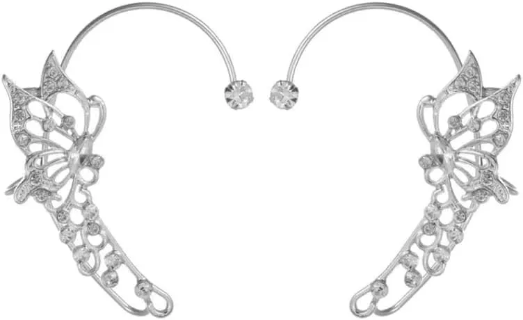 Punk Elf Ear Hook Earrings Non Piercing Ear Hook Ear Cuff Wrap Stud Clip Earring for Fairy Cosplay Costume Jewelry, O-1 pair