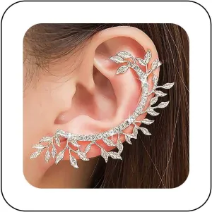 Punk Leaf Climber Cuff Earrings Silver Leaves Ear Cuff Earrings Cz Leaf Ear Wrap Earrings Crystal Leaf Earrings Leaves Ear Crawler Earrings Jewelry for Women