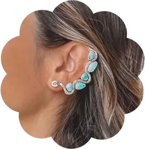Punk Snake Climber Cuff Earrings Silver Snake Ear Cuff Earring Turquoise Ear Wrap Earring Tribal Turquoise Earrings Serpent Ear Crawler Earrings Jewelry for Women