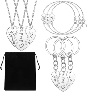Quelay 9 Pcs Mother's Day Gifts for Mom from Daughter Big Sister Little Sister Necklace- Bracelets- Keychains Set Mom Birthday Jewelry Gifts for Mother's Day Christmas Presents
